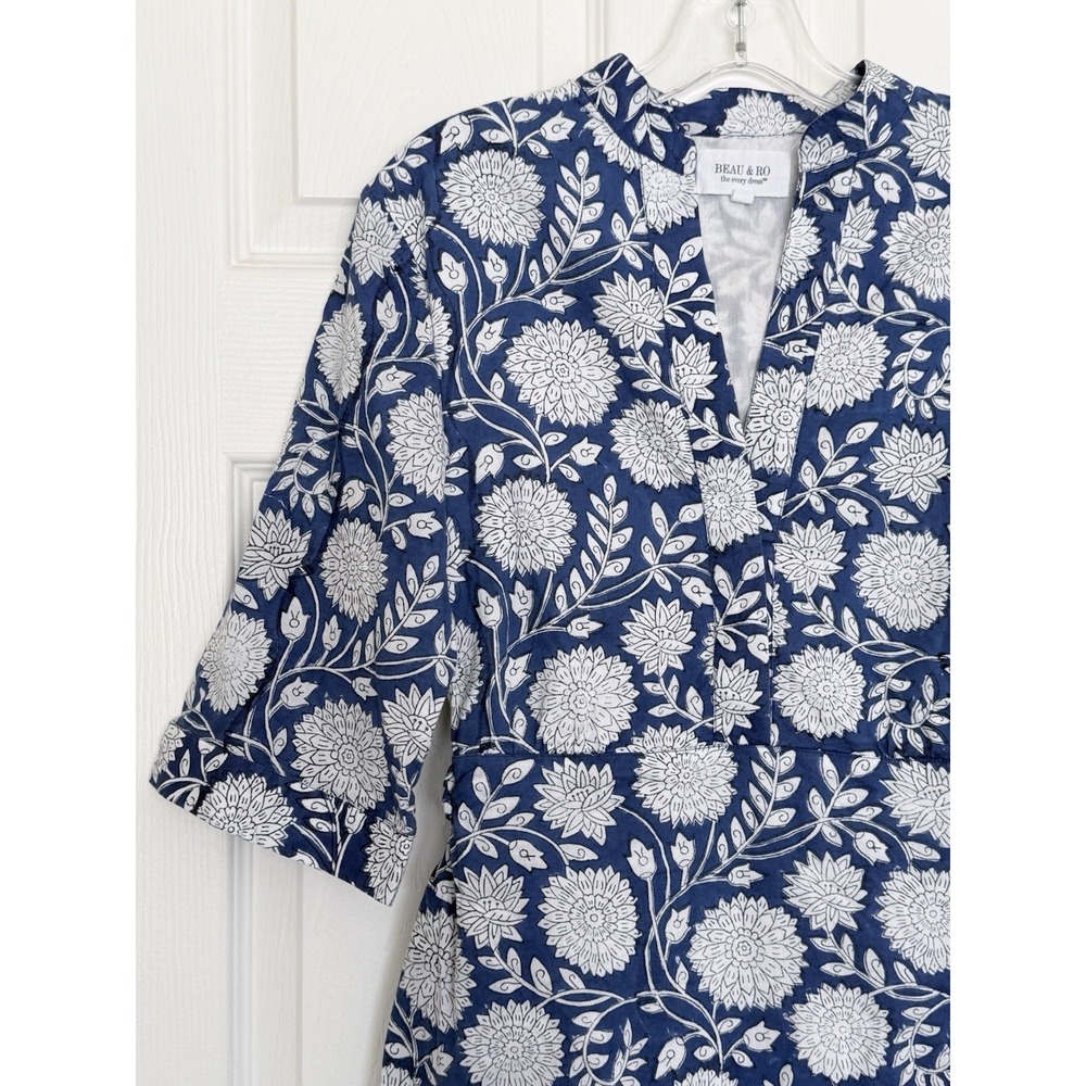 Beau & Ro The Every Day Dress Midi Floral Print Blue Size Small Pockets - Picture 5 of 13